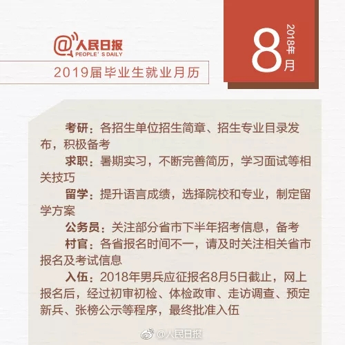 超实用!人民网发布2019届毕业生就业月历 超实用!人民网发布2019届毕业生就业月历
