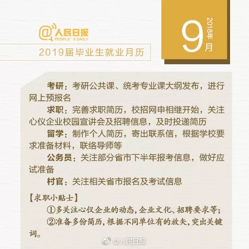 超实用!人民网发布2019届毕业生就业月历 超实用!人民网发布2019届毕业生就业月历