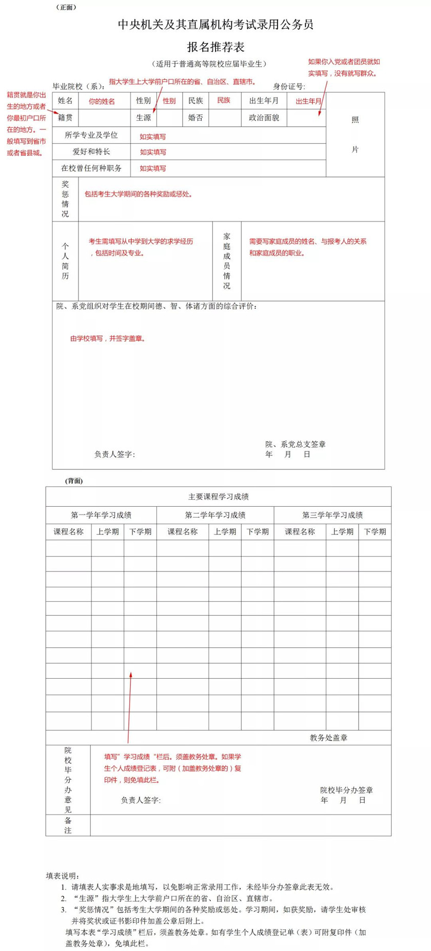 公务员考试如何填写报名推荐表与报名登记表